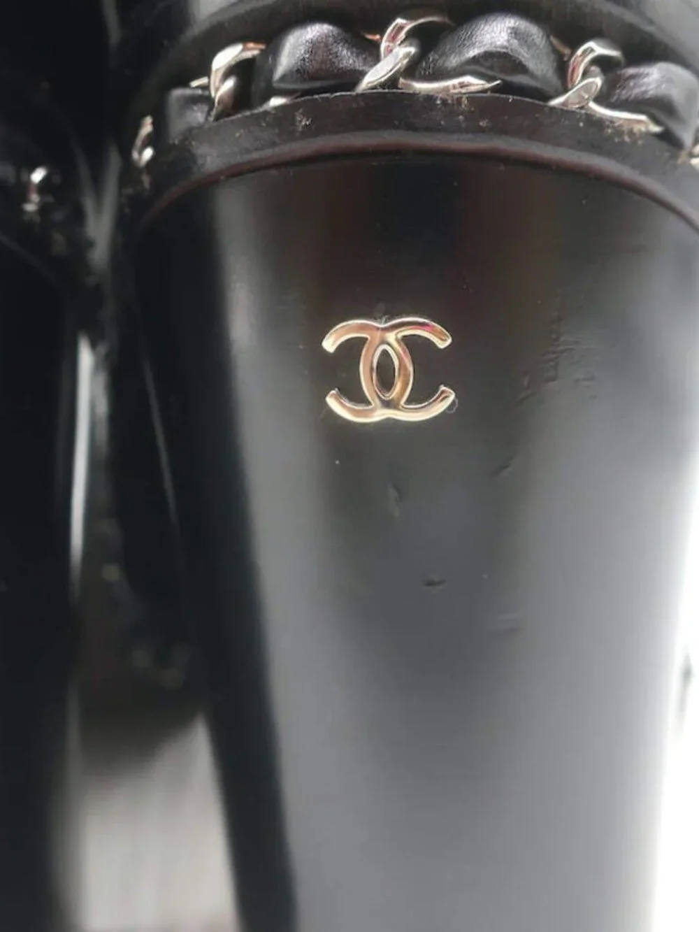 Chanel Chain-Trimmed High Heel Chelsea Boots Black Leather Size 39 - Picture 15 of 16